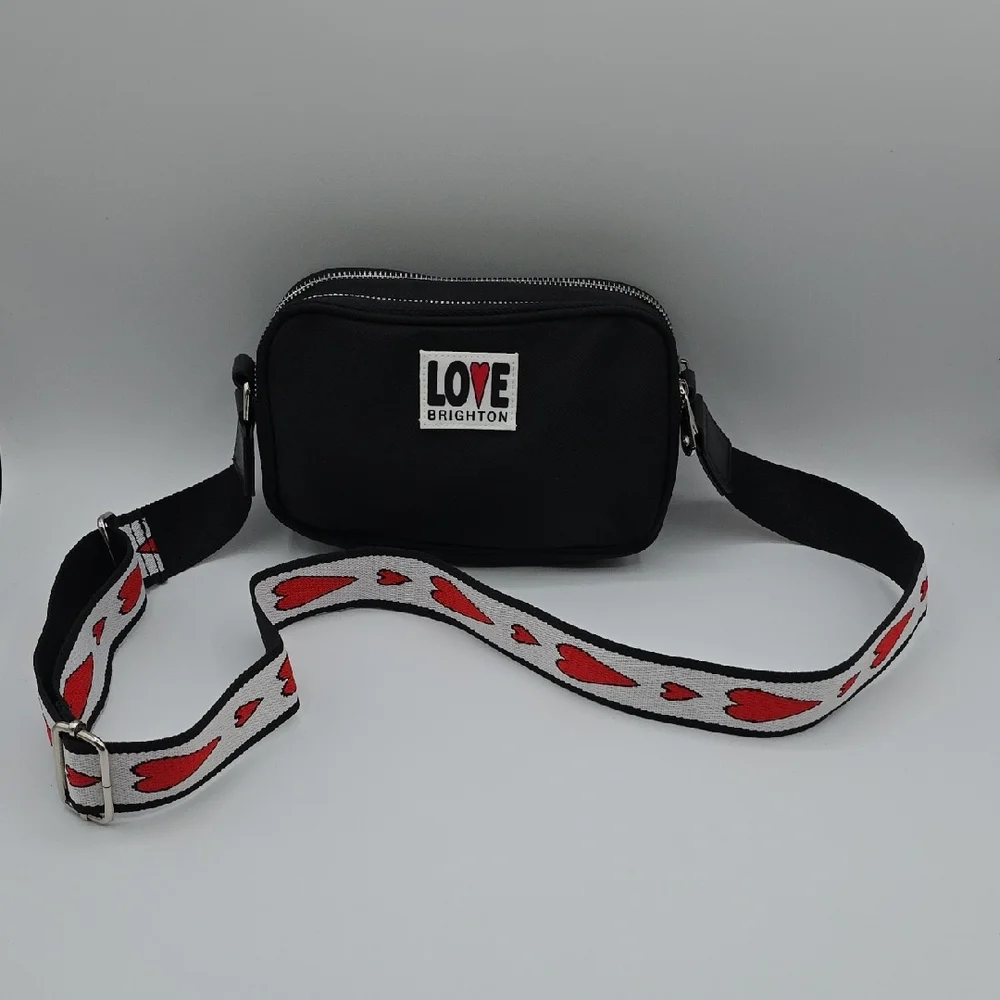 Brighton Black Crossbody Bag with Red Accents